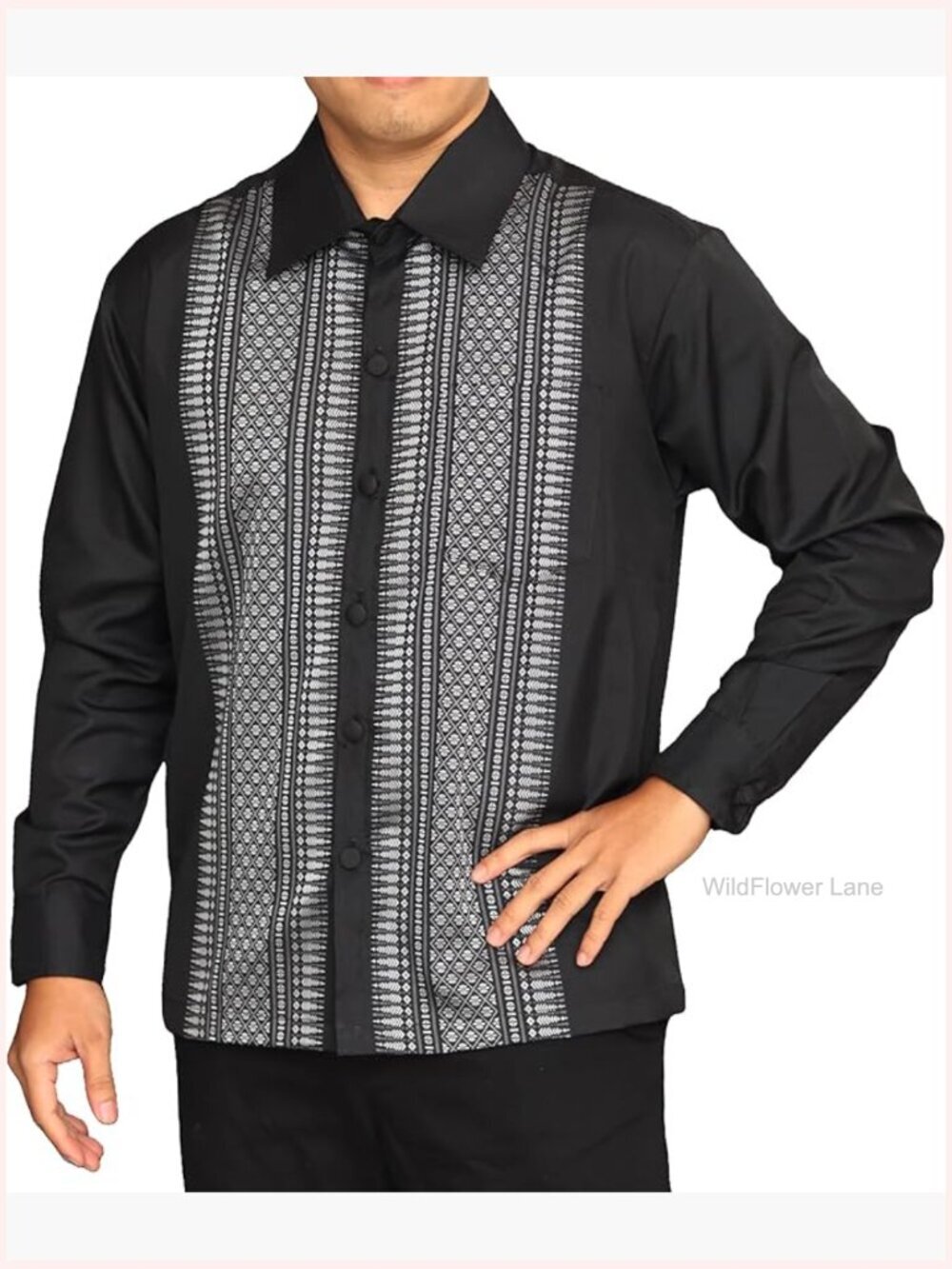 Long Sleeve Formal Northern Thai Motif Silk Shirt Blouse